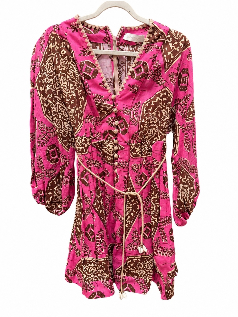 Zimmermann Pink and Brown Printed Mini Dress